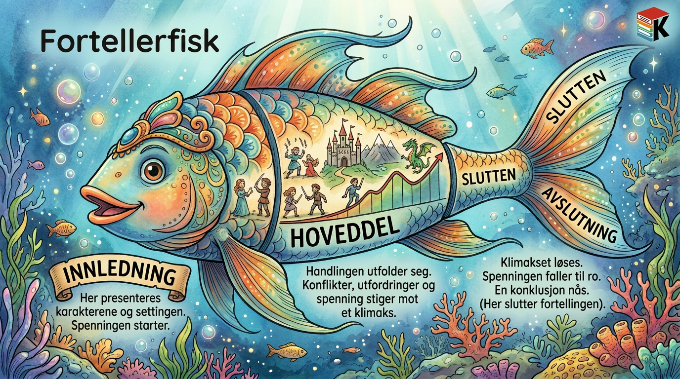 Fortellerfisken skriveramme BM/NN
