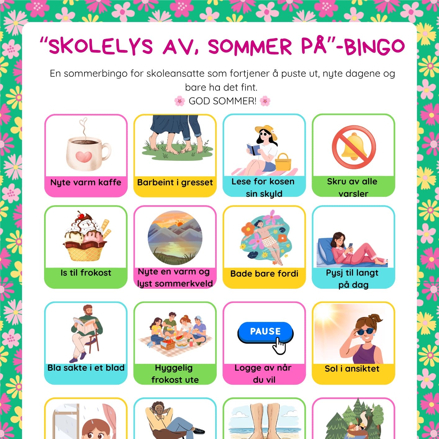 “Skolelys av, sommer på”-Bingo