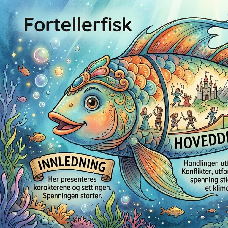 Fortellerfisken skriveramme BM/NN